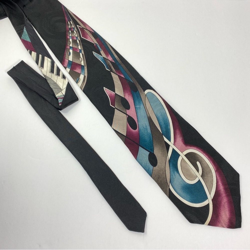 BRINELLI 100% Silk Musical-Themed Mens Novelty Tie Made In USA Colorful Long VTG